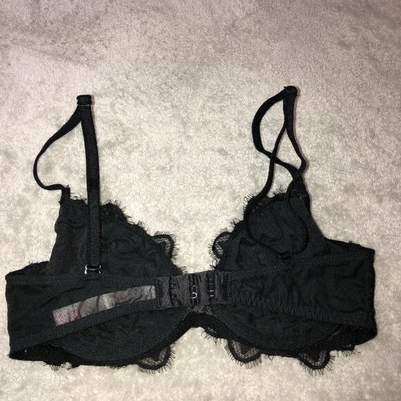 PINK Victoria's Secret Black Unlined Lace Underwire Bra Size 32D - Picture 4 of 9